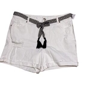 Maurices Womens White High Rise Distressed Denim Shorts Woven Belt Size 10 A3